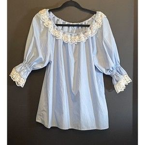 Vtg Handmade Puffy Sleeve Lace Ruffles Blue Spanish Colonial Women’s L/XL  A104